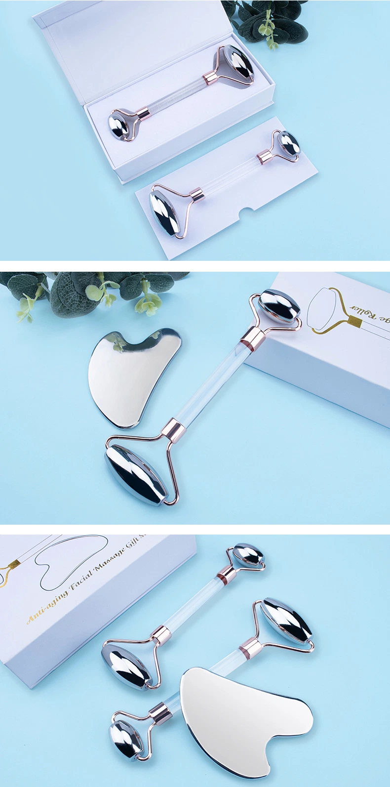 Beautry OEM Productos de Acero Inoxidable Gua Sha de metal en forma de corazón Gua Sha Masaje Facial de acero inoxidable de la herramienta de Gua Sha