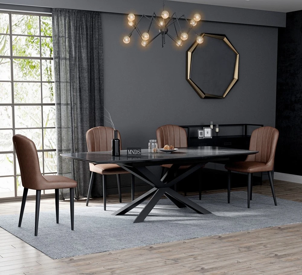 Marble Modern Dining Table Carbon Tool Steel Leather Chair Fashion Restaurant Furniture