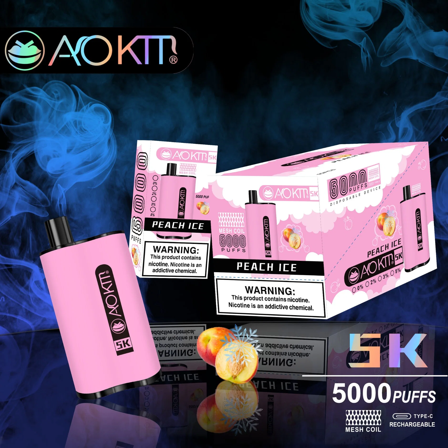 Disposable/Chargeable Vapes Aokit 5K 13.5ml Liquid Electronic Cigarette 5000puff with Rechargeable Battery