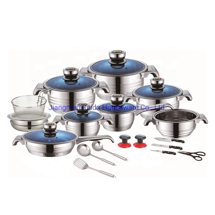 21PCS Stainless Steel Wide Edge Cookware Set with Classics Handle and Kitchen Tools