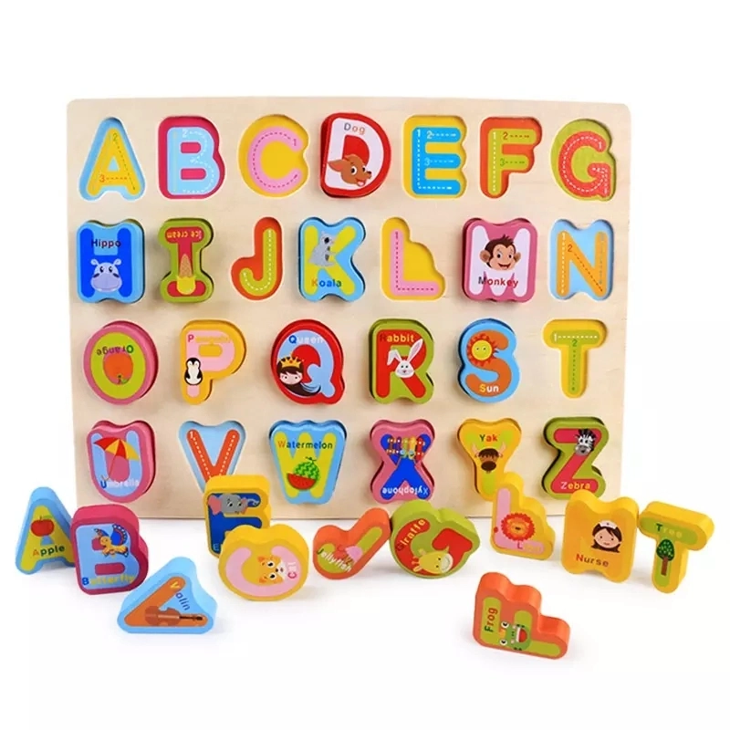 Educational Montessori Kids Children Baby Factory Direct China Wholesale/Supplier New DIY Wooden Cognitive Matching Letter and Number Wooden 3D Shape Jigsaw Puzzle Toy