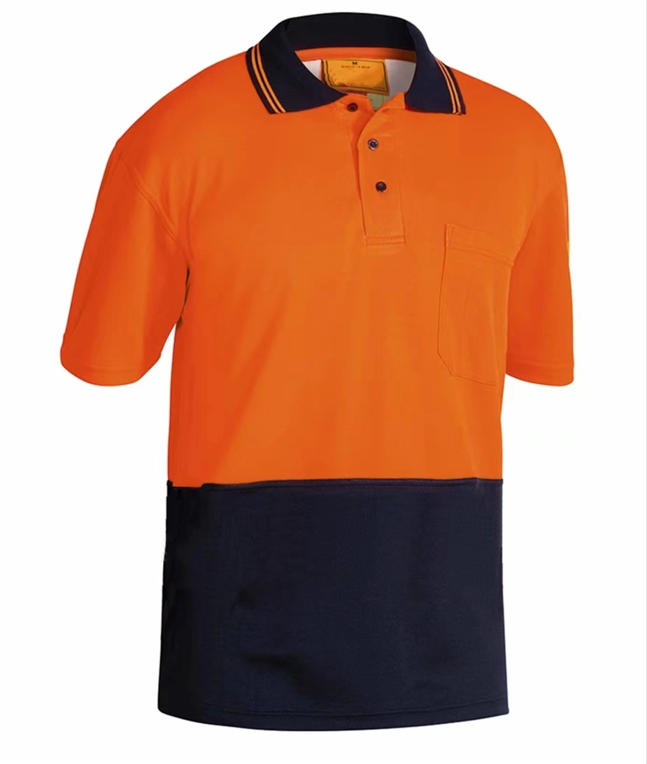 Armor Hi Vis Orange/Marine Polo manches courtes Polyester avec poche de poitrine Vêtements de travail