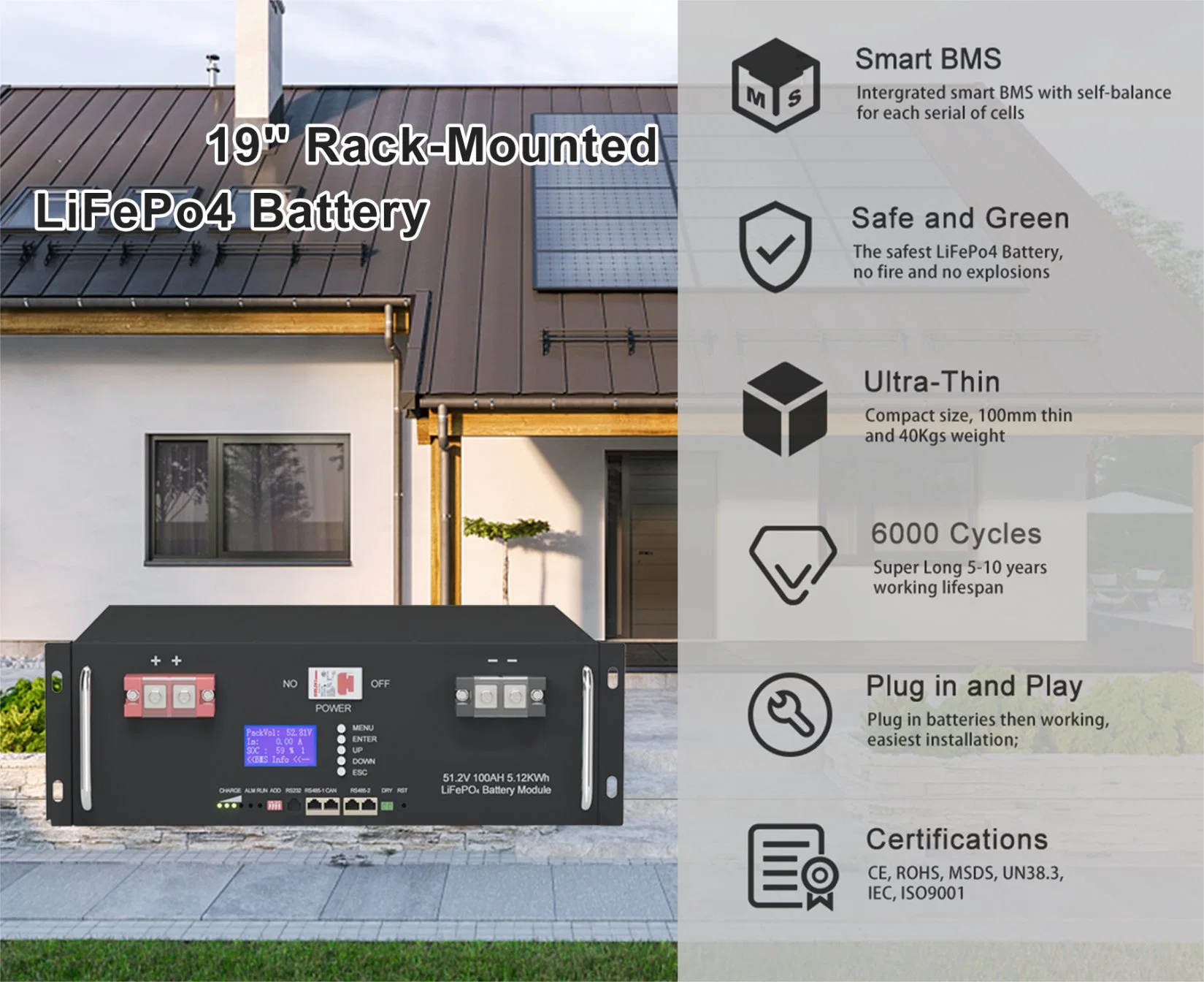 Telecommunication Battery 48V 20ah 30ah 50ah 60ah LiFePO4 Battery 1u 2u 3u Lithium Solar Home Energy Storage Battery System