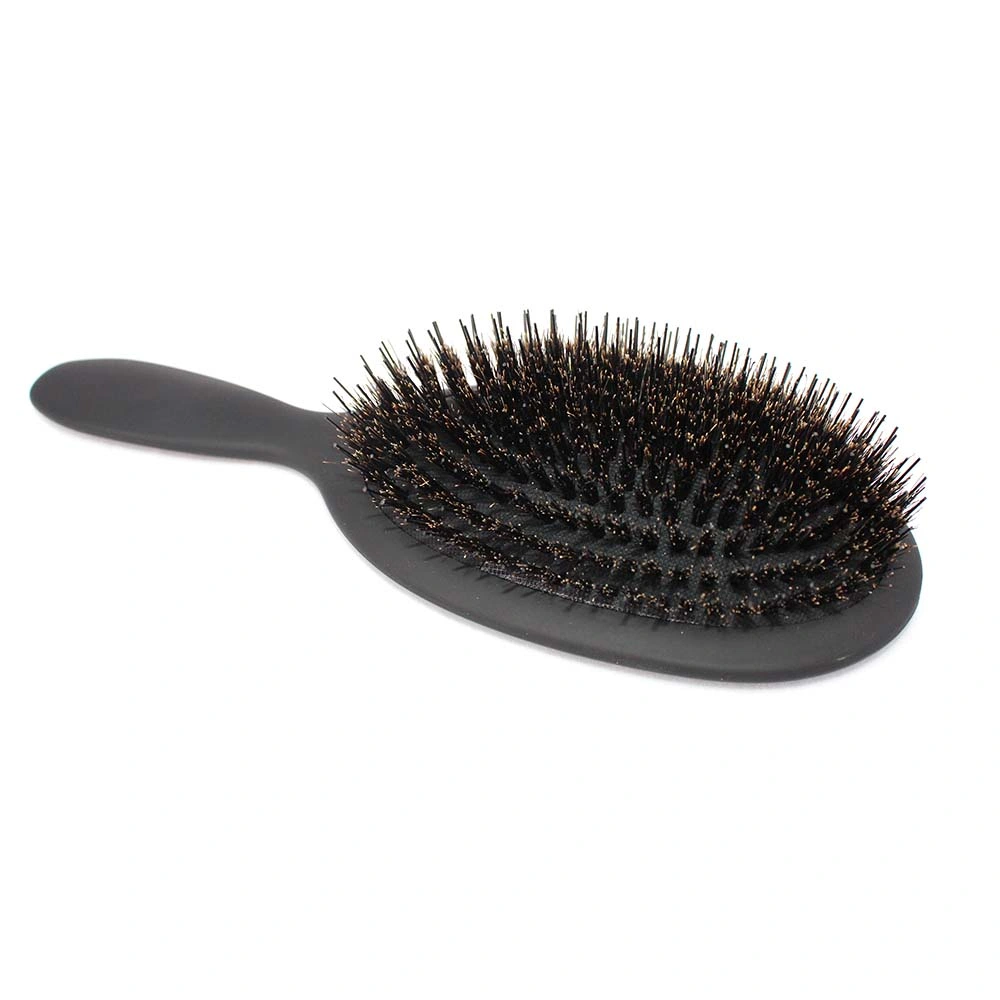 Amazontop Vender Negro plástico personalizado Boar Bristle cepillo de pelo Oval Cepillo de pelo de paleta