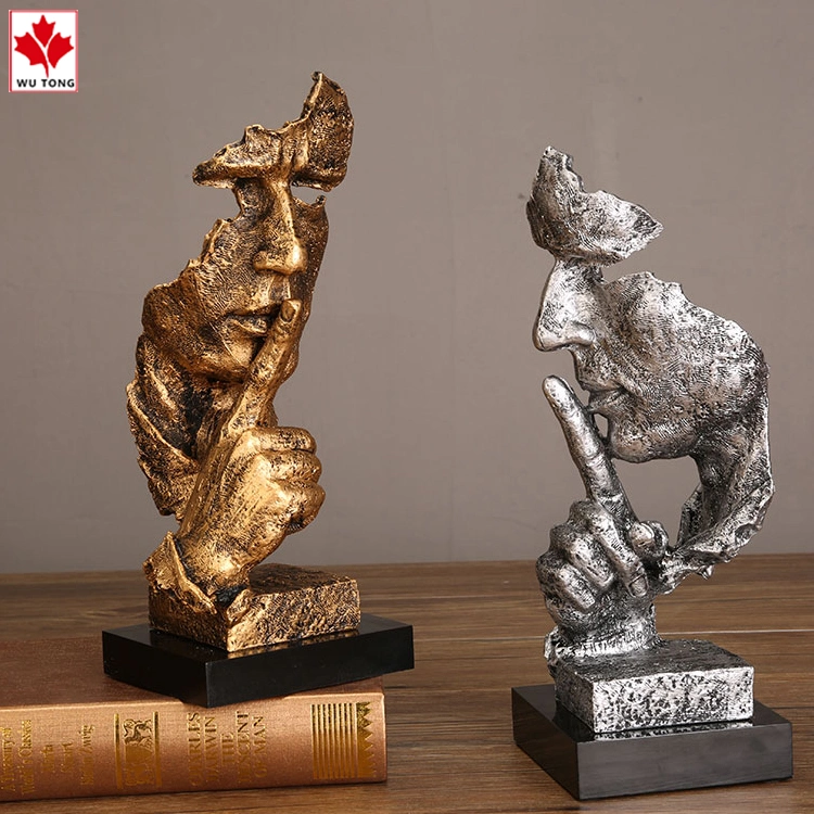 Custom Resin Silence Is Gold Statue Human Sculpture Home Decoration Gifts