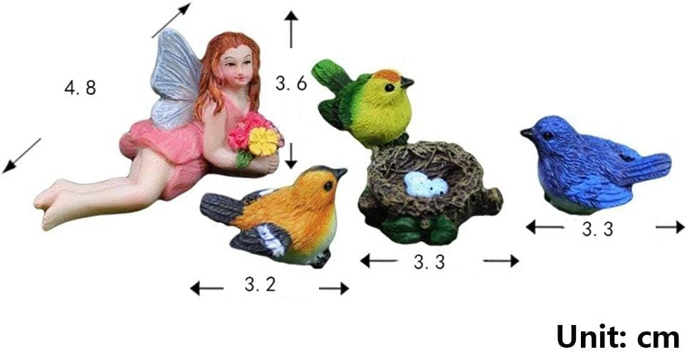 5 PCS Resin Fairy Bird Nest Figurines Creative Polyresin Animal Statues for Decoration