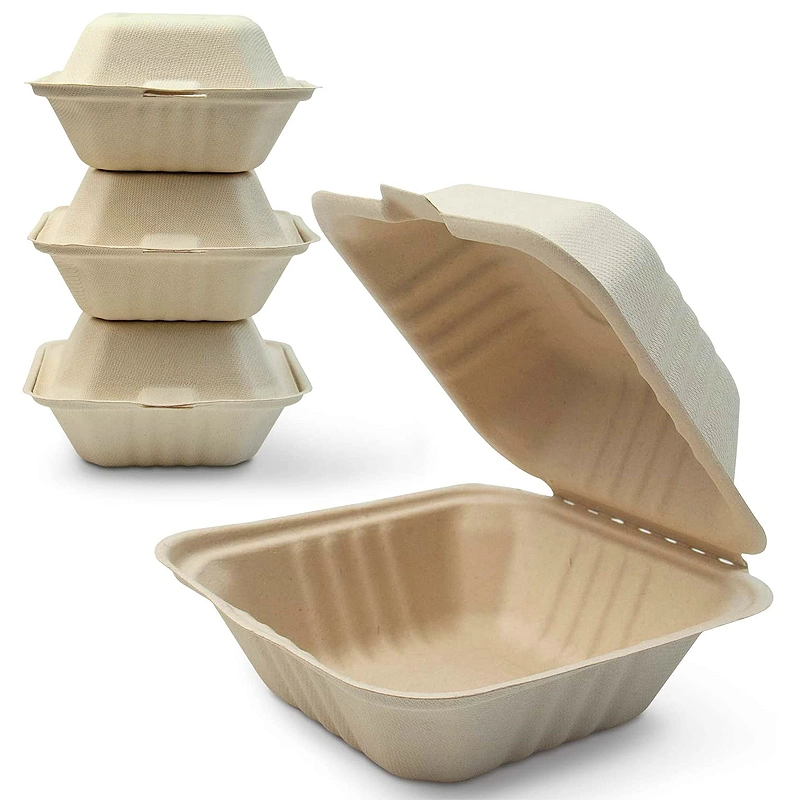 Eco-Friendly Bamboo Paper Food Container Biodegradable Takeaway Packaging Box for Fast Food