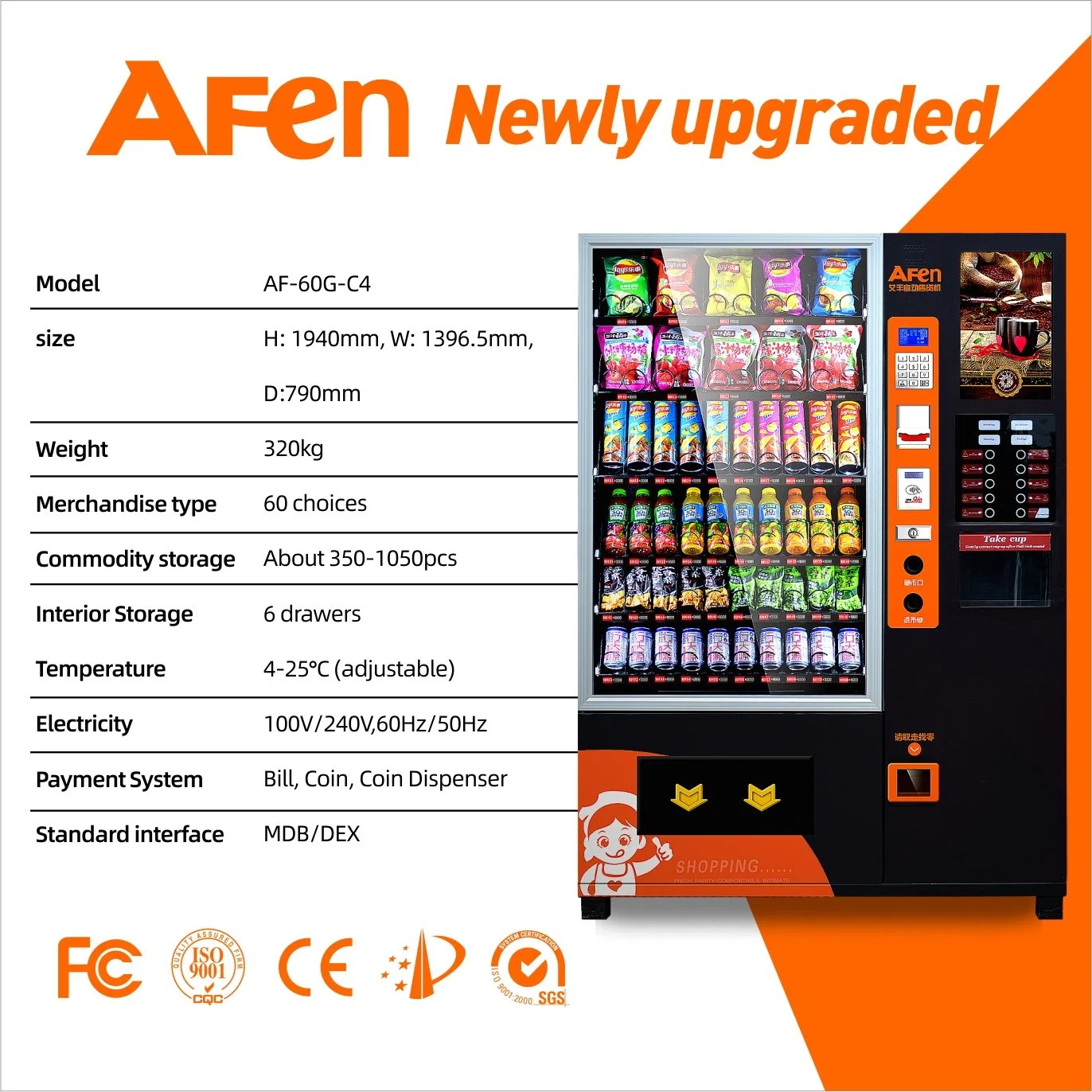 Afen Cold Food Cafeteria Vending Machine with Robot Arm