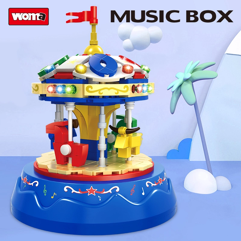 Woma Toys OEM ODM Spin Music Box Carousel Building Blocks لعبة الطوب للأطفال عيد ميلاد المسيح هدايا جو منزل الديكور