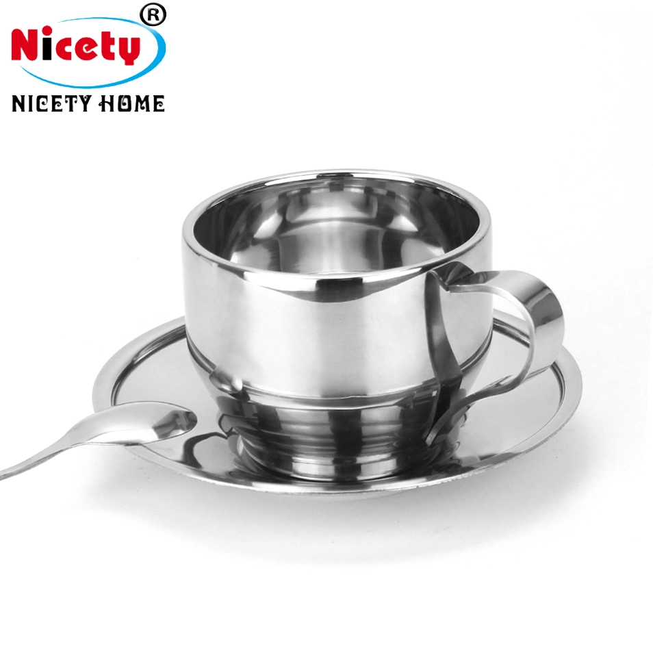 Anti-Scald Handle Spoon Plate Milk Tea Mug Stainless Steel Cappuccino Coffee Cup