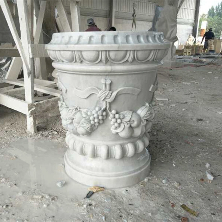 Grandes plantadores de piedra de jardín exterior Natural Blanco mármol Piedra Flor Ollas