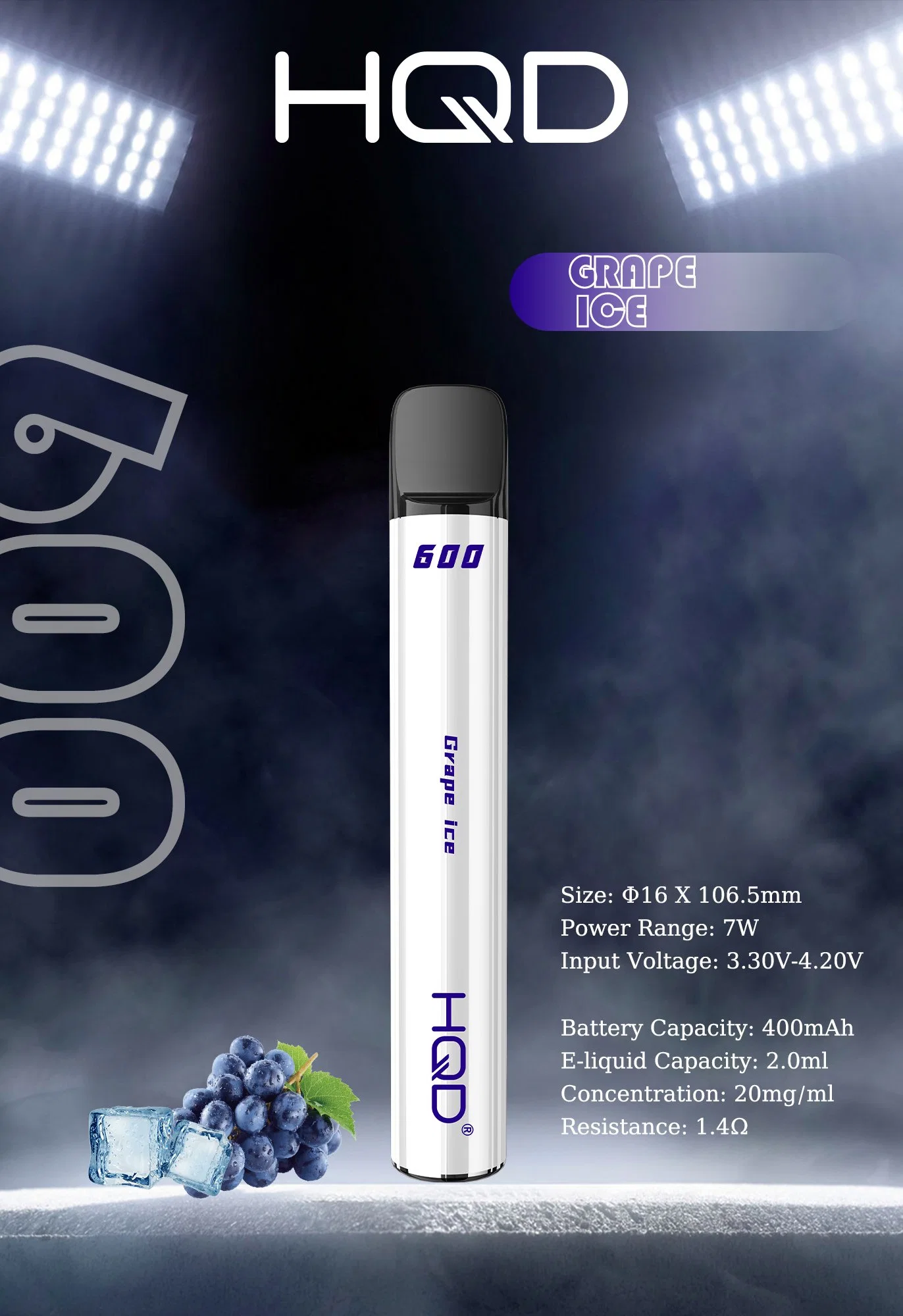 Hqd 600 Grape Ice Flavor 600puffs Disposable/Chargeable E Cigarette Wholesale/Supplier I Vape