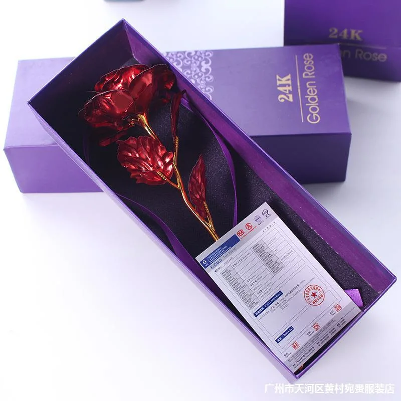 Plastic 24K Gold Foil Plated Galaxy Rose LED Flower for Valentines Gift