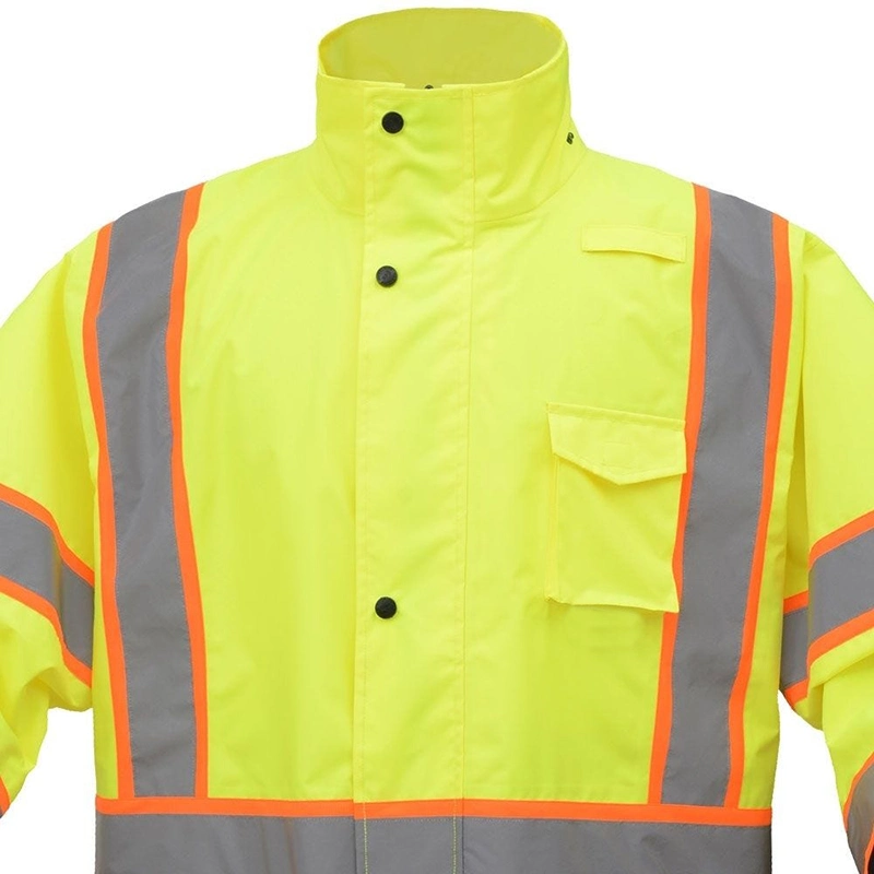 Veste réfléchissante en gros, ensemble de manteau de pluie en tissu Oxford en polyester PVC pour la sécurité, adapté au travail.