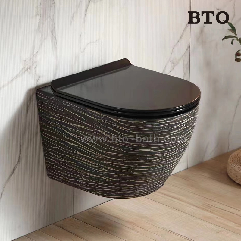 Special Design Ceramic Black Colored Toilets Rimless Tornado Flush Wall Hung Toilet