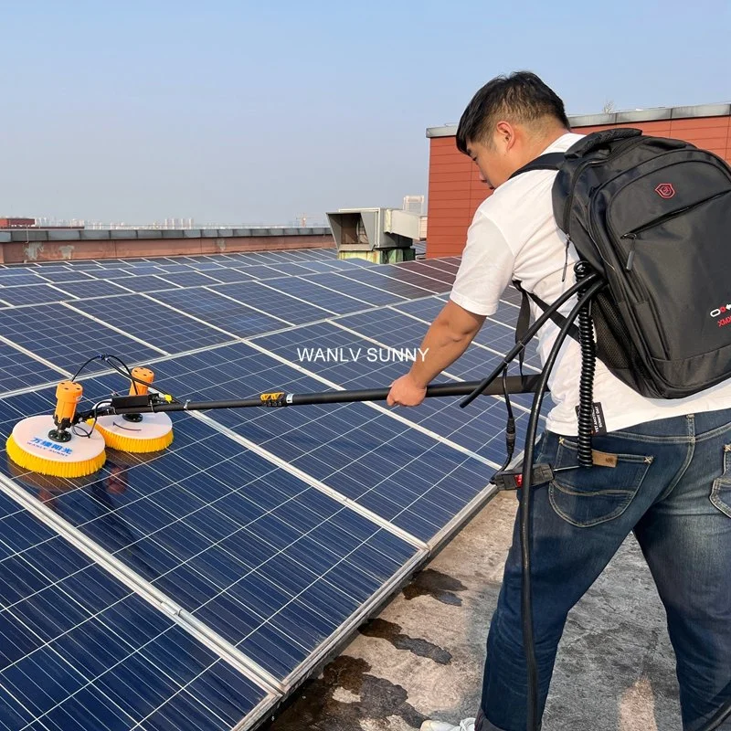 Escova de limpeza rotativa inovadora de painel solar de alta qualidade com cabeça dupla e leve Poste flexível de 3.5 metros