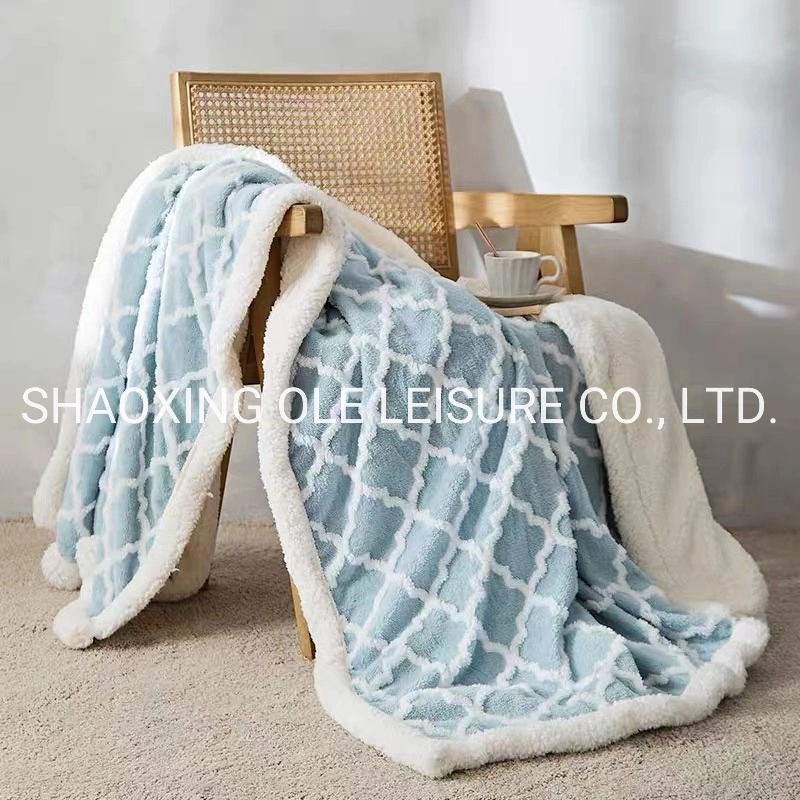 Ready Stock Luxury Melange Yarn Knite Sherpa Fleece Blanket for Bedding