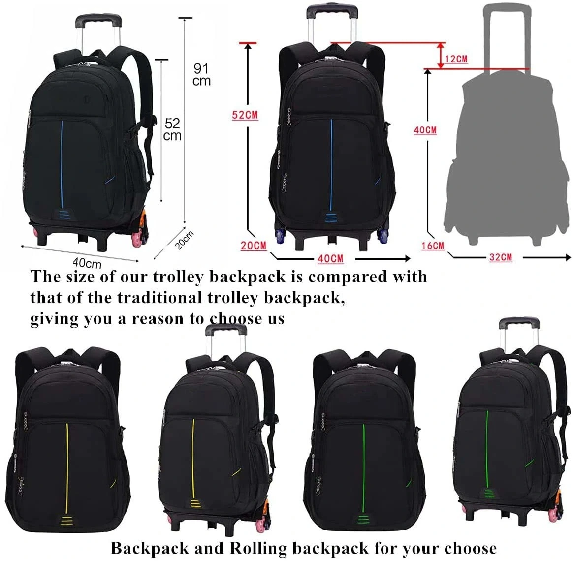 Primary Trolley Backpack Kids Rolling Bag Travel Luggage for Teens