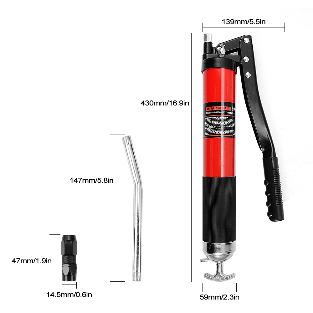 Tipo pistola de engrase manual de alta presión 600 cc Alta 12000psi Pistón doble lubricado mecánicamente