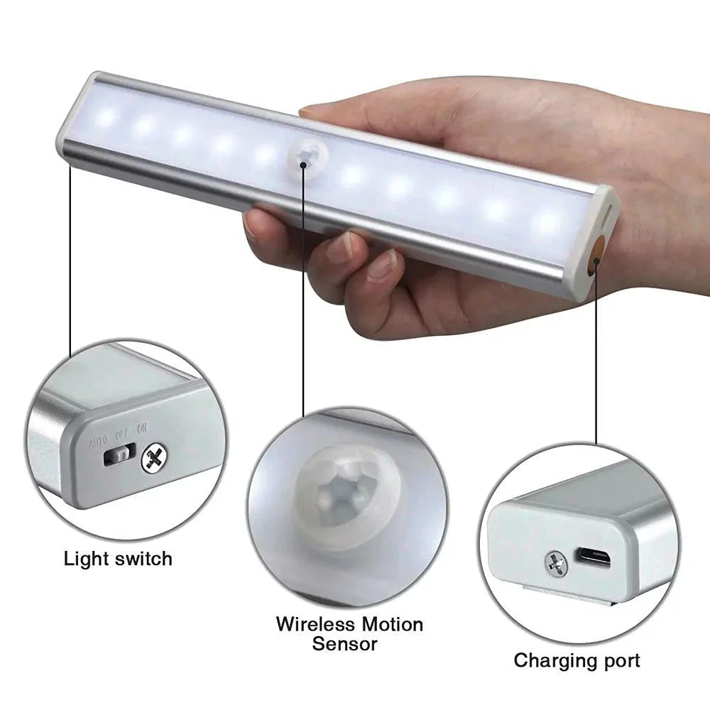 USB Rechargeable 10 LEDs Motion Sensor Cabinet Light