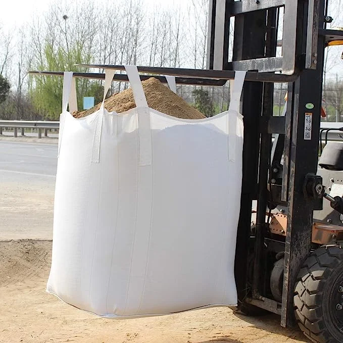 Sacos a granel FIBC sacos de 1 tonelada sacos de areia 1000 kg SWL abertos Tubo de descarga de fundo plano superior sacos grandes proteção UV polipropileno entrançado Sacos grandes