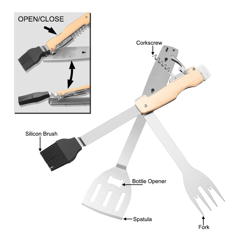 Корпус из нержавеющей стали многофункциональный инструмент 5 в 1 площадки для барбекю набор инструментов (#6240W)