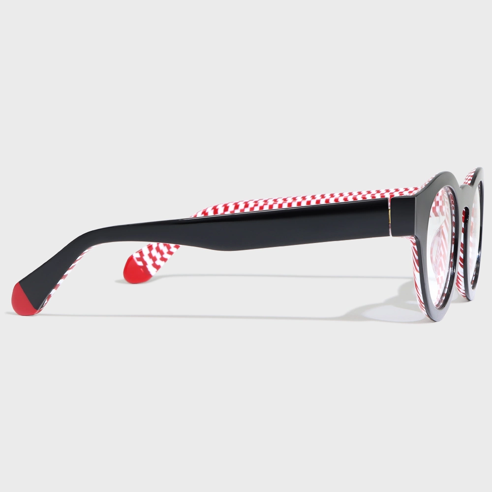 Yeetian Casual Black and Red Lattice Fashion Spectacle Frames Acetate Optical Eyewear