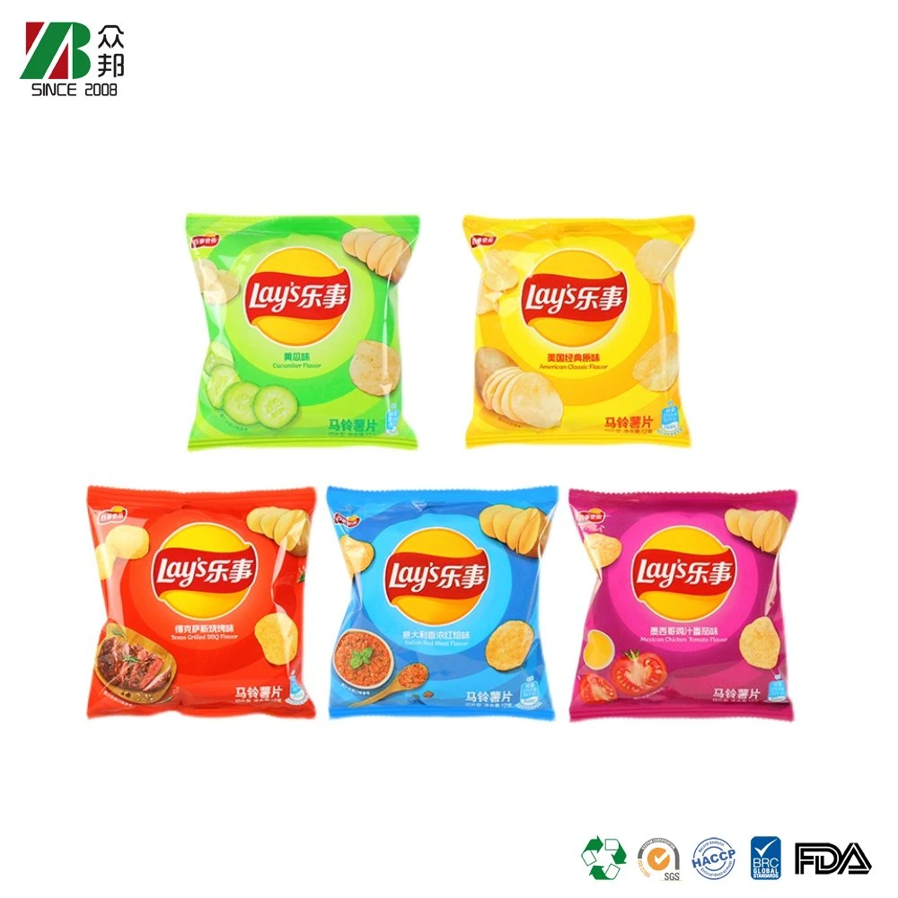 Laminated Custom plastic bags puffs food popcorn potato chips packaging bag for Snack