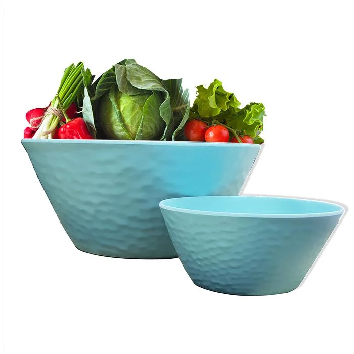 Ensemble de bols à salade en fibre de bambou bleu, respectueux de l'environnement, de style scandinave avec des motifs d'ondulation de l'eau