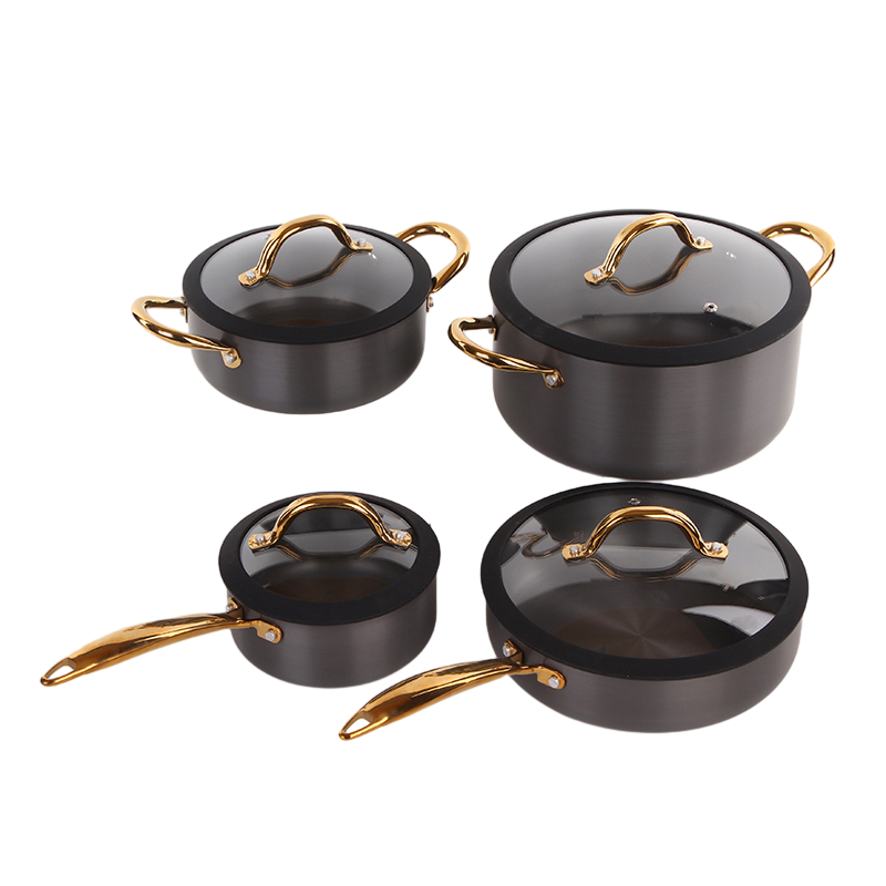 8 PCS Hard Anodized Aluminum Cookware Pots Set for Home Kitchen