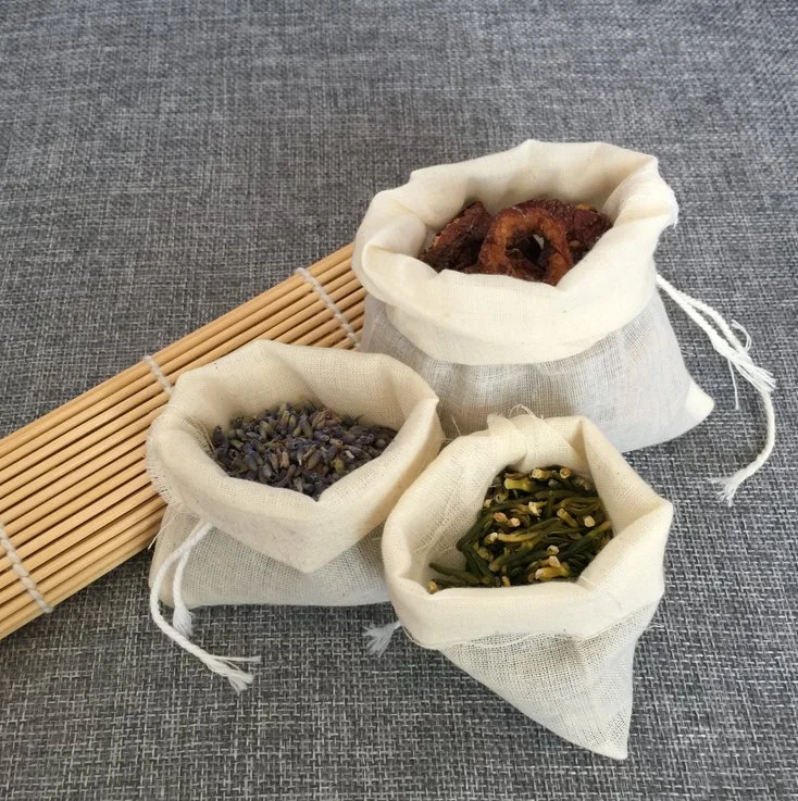 10*15cm Customized Eco-Friendly Cotton Yarn Bag Empty Tea Bags with String