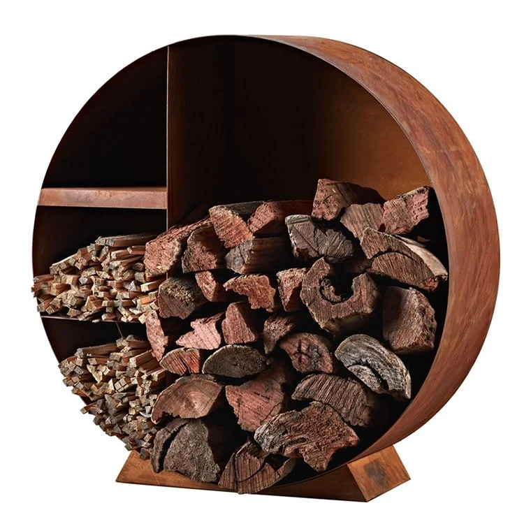 Corten Steel Round Corten Steel Wood Storage for Fireplace