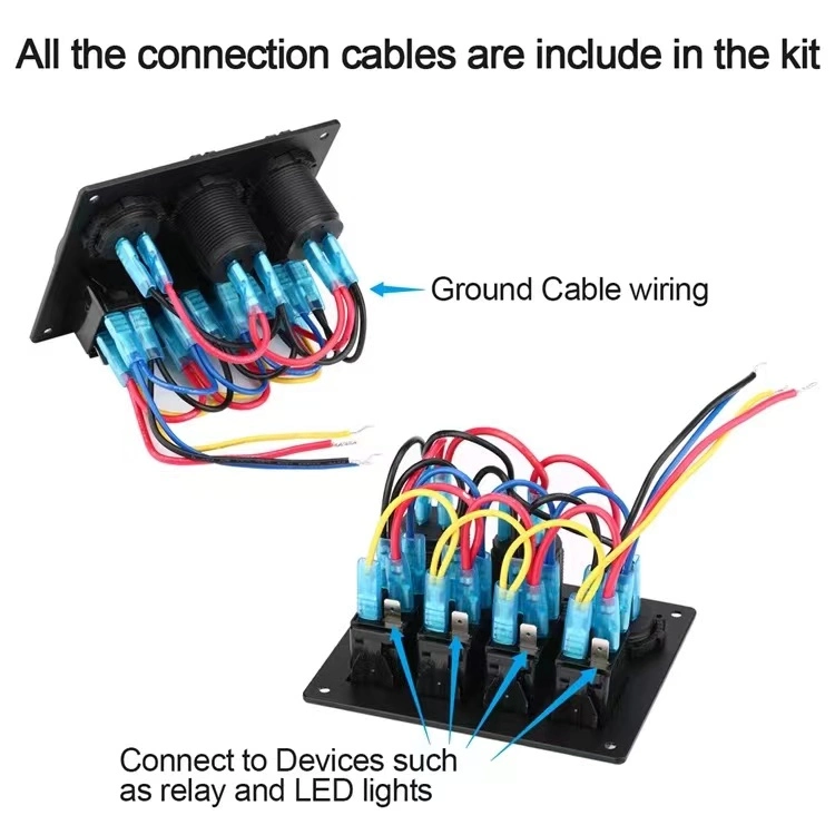 Panel de conmutación de aluminio precableado de 4 módulos con conector USB doble Voltímetro 12V-24V encendido apagado Panel de interruptor para coches RVs camión