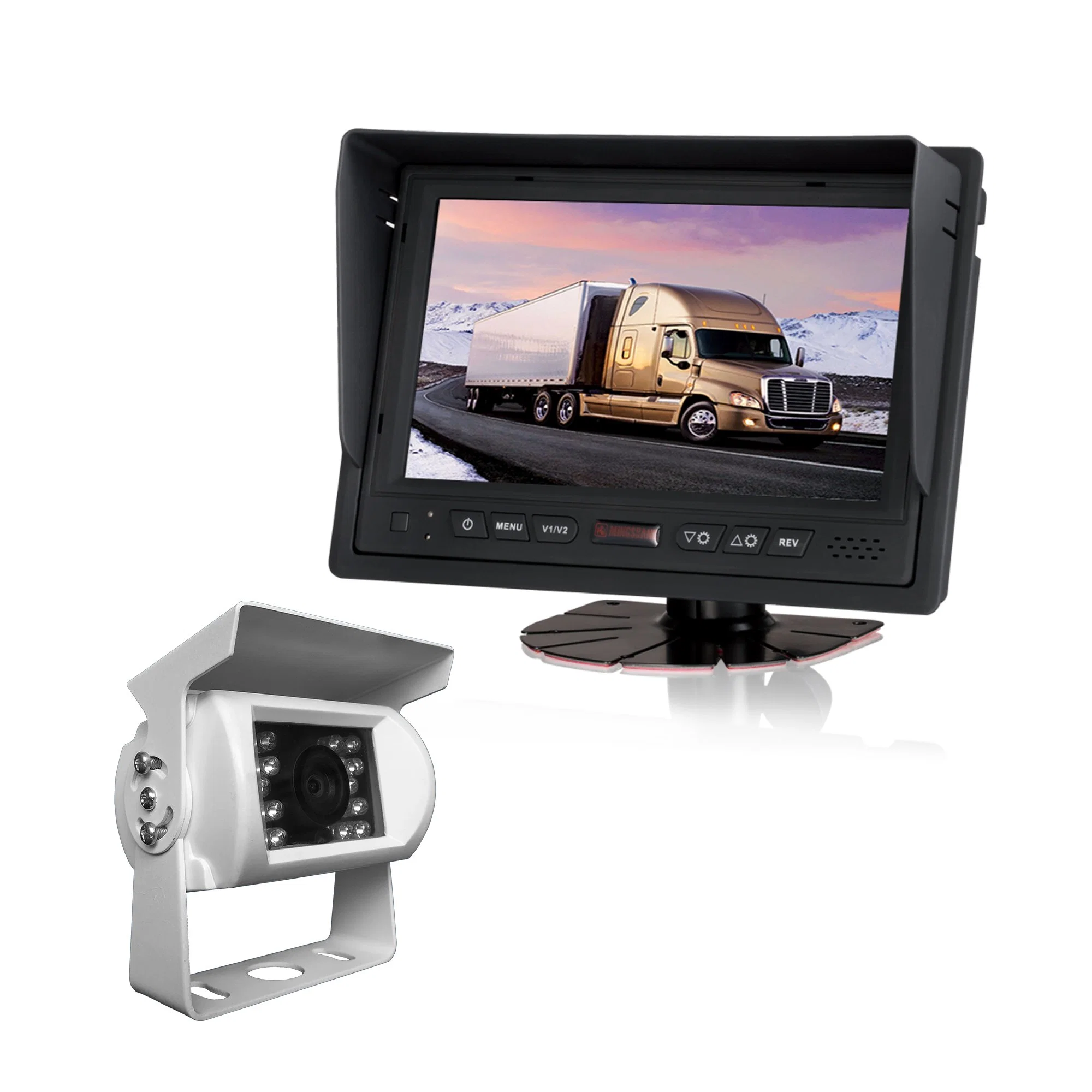 Rear View System with 7" Quad TFT LCD Monitor and Four Waterproof Backup Cameras