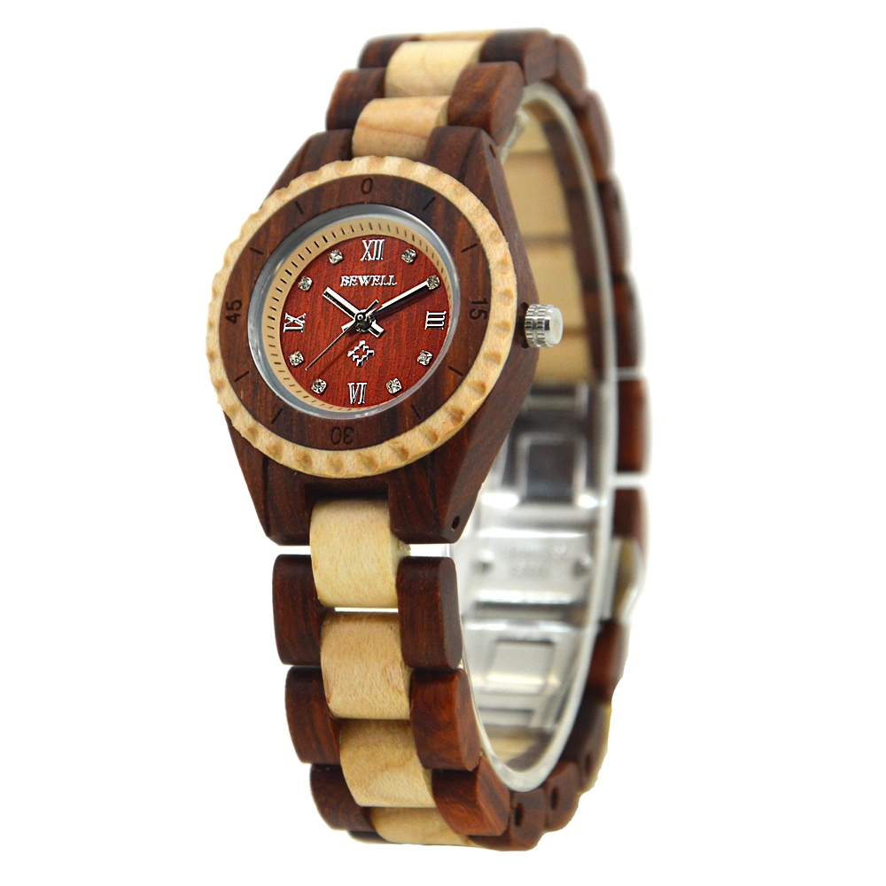 Bewell Natural Wooden Watch Damenuhren Umweltfreundliche Custom Watch Handgelenk Zweifarbige Armbanduhren für Frauen Personal Logo Relojes