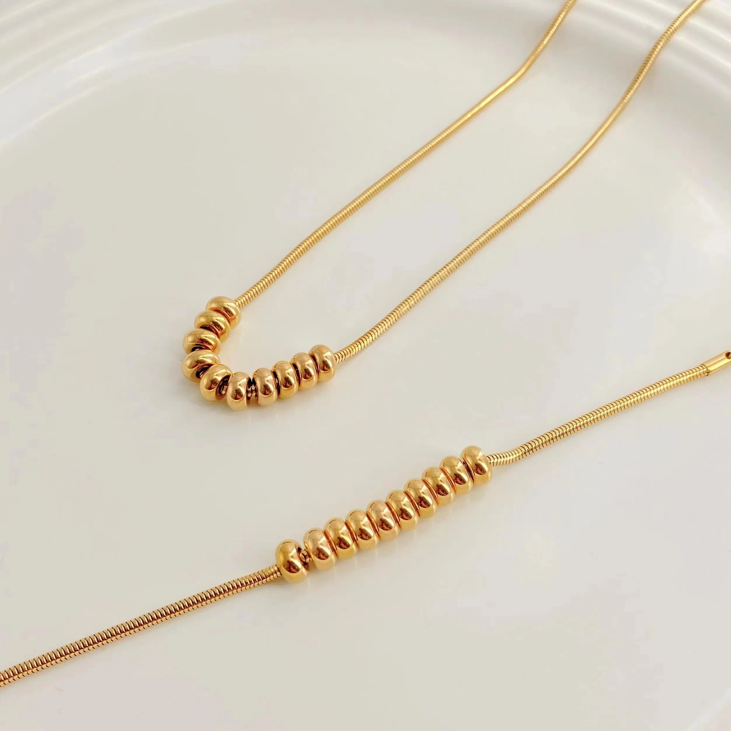 Edelstahl Schmuck Mode Custom Golden Perlen Anhänger Kette Halskette Schmuckset