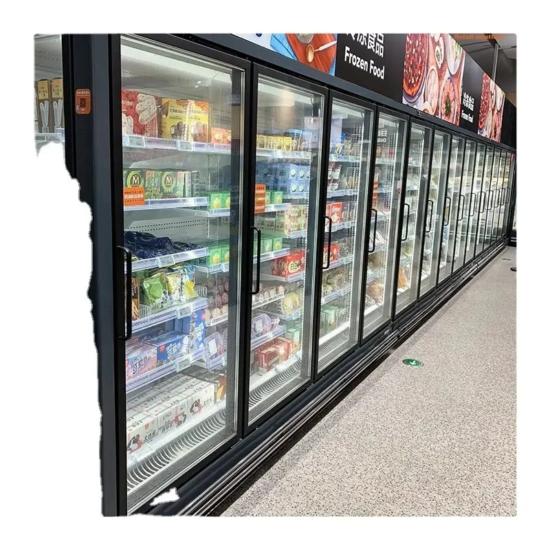 Supermercado de la puerta de vidrio vertical Mostrar equipos de refrigeración nevera congelador supermercados