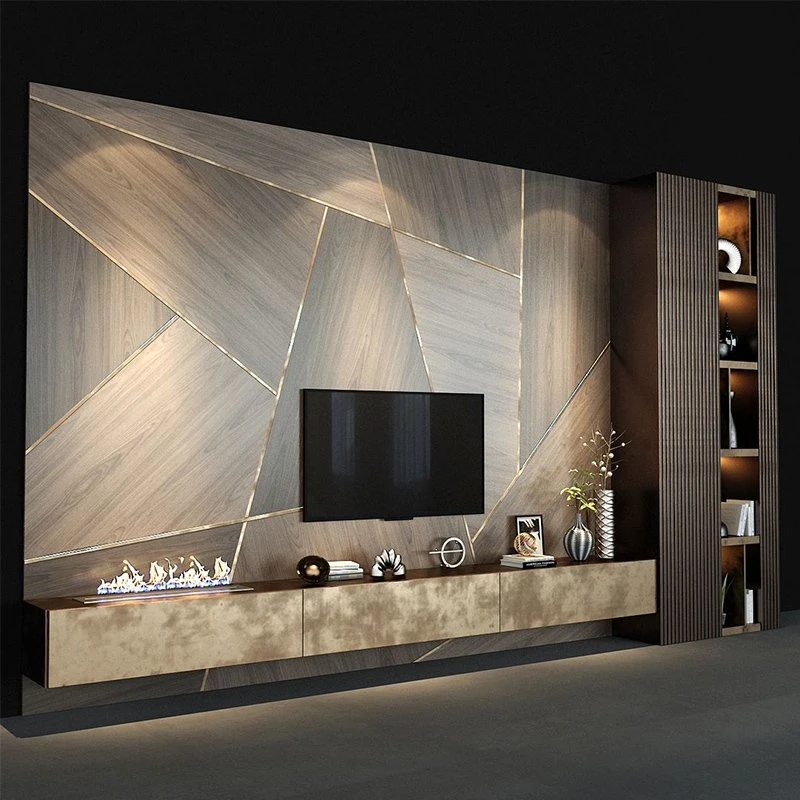 Armario de pared de TV grande de madera combinado con luces Y Showcase diseña muebles