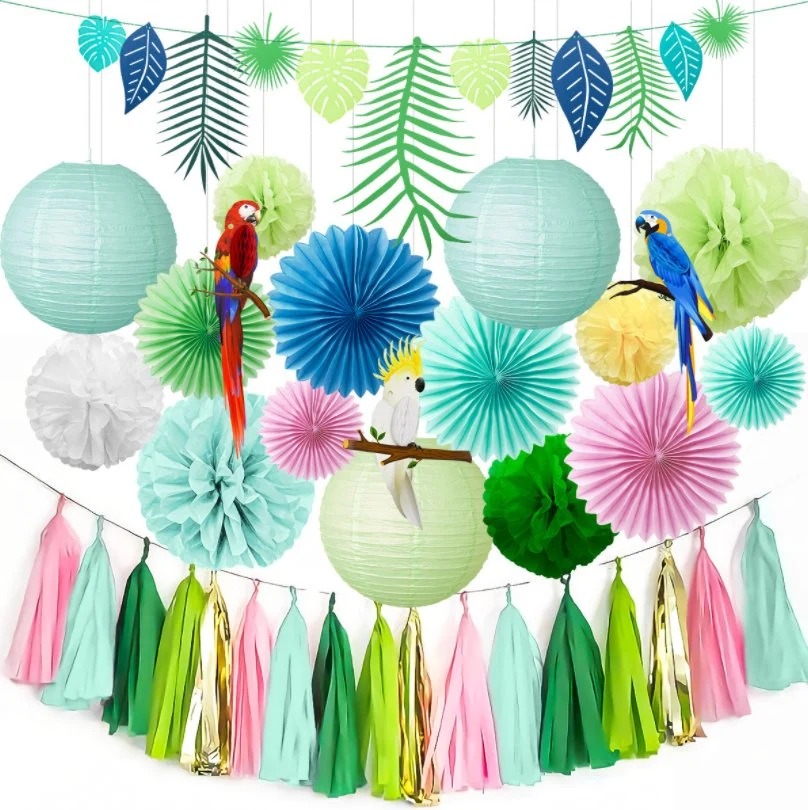 Summer Decoration Set Including Honeycomb Flower Ball Paper Fan Tassel Lantern Pull Flag