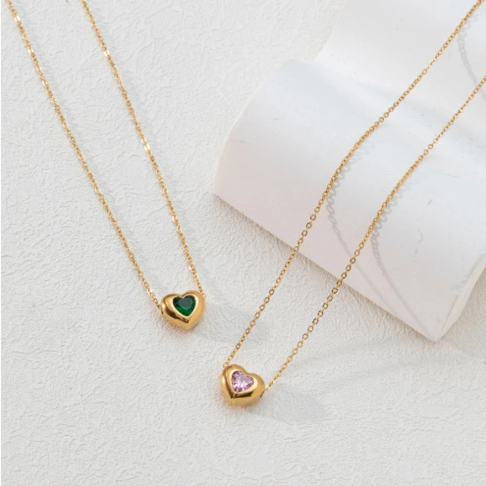Fashion Jewelry Women Cubic Zirconia 18K Gold Plated Stainless Steel Dainty Heart Necklace