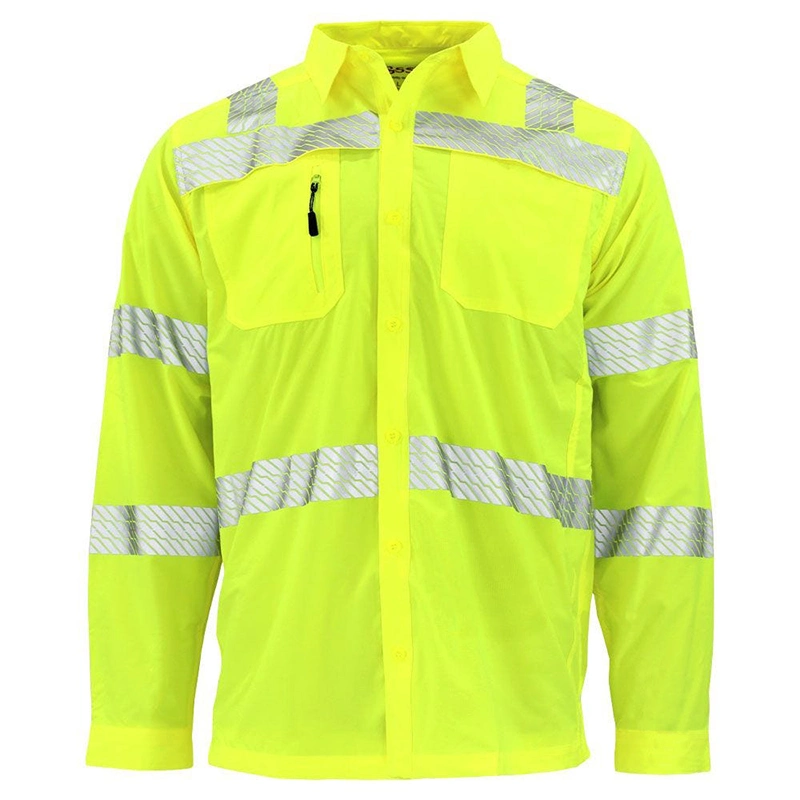 Men Safety Reflective Shirts Windbreaker Cooling Sun Shirt with Pockets Quick Dry Prevent Bask in Shirt