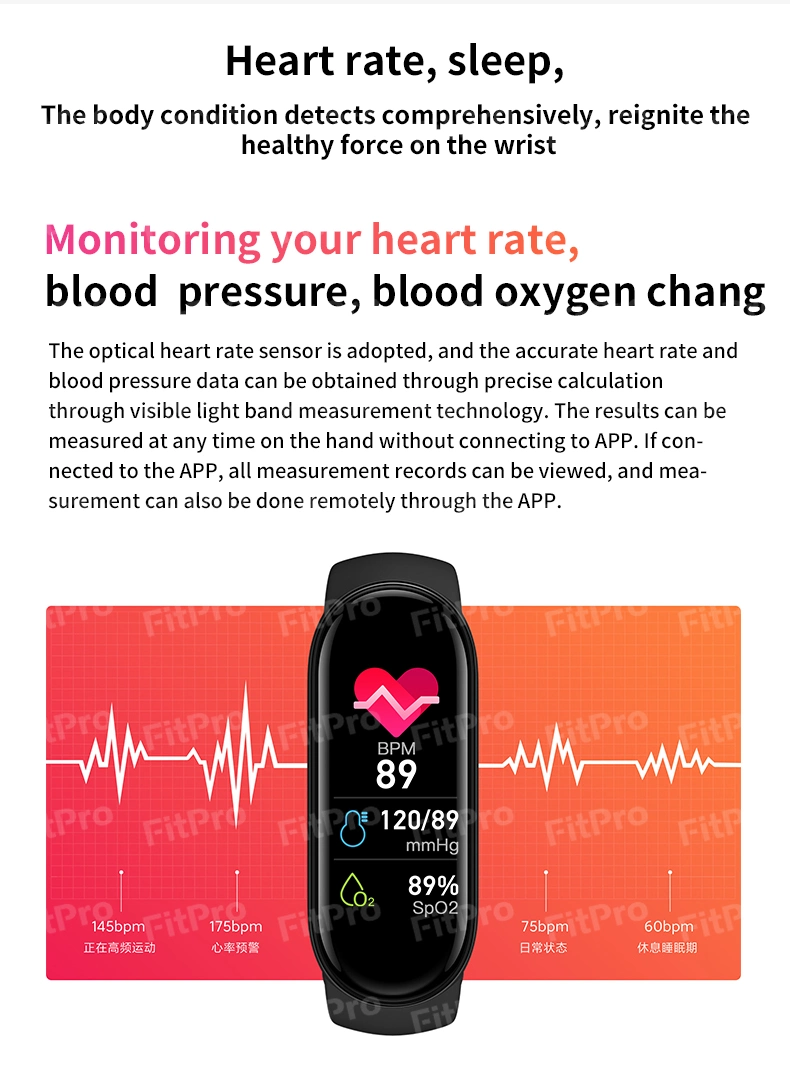 Hot Selling M6 Smart Bracelet Full Display Heart Rate Blood Pressure Mi Band 6 Smartwatch M6