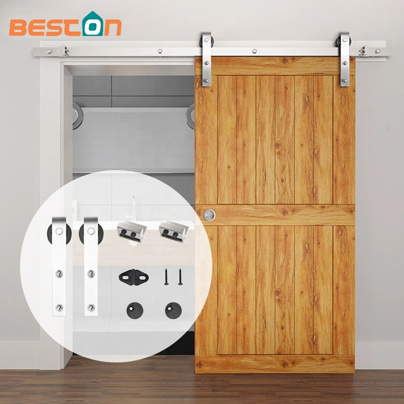 Sistema de deslizamiento de níquel latón antiguo granero doble derivación Bifold Kit de hardware de la puerta para interior Puerta de madera Monte el lado DIY vía Satin Nickle Accesorios