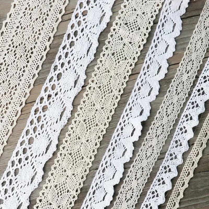 Lot Stock New Design Hollow Crochet 1cm~2cm Cotton Lace Trim Raw White Cotton Lace