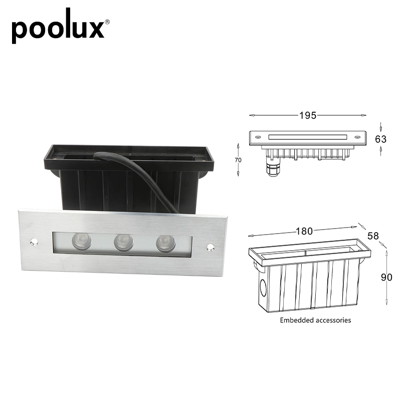 Outdoor IP67 Waterproof Inground Swimming Pool Square Aluminum Square Head LED Recessed Wall Light