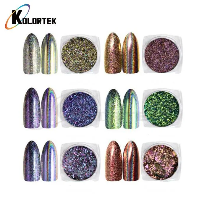 Nail Art brillante Color Cambiar polvo holográfico láser