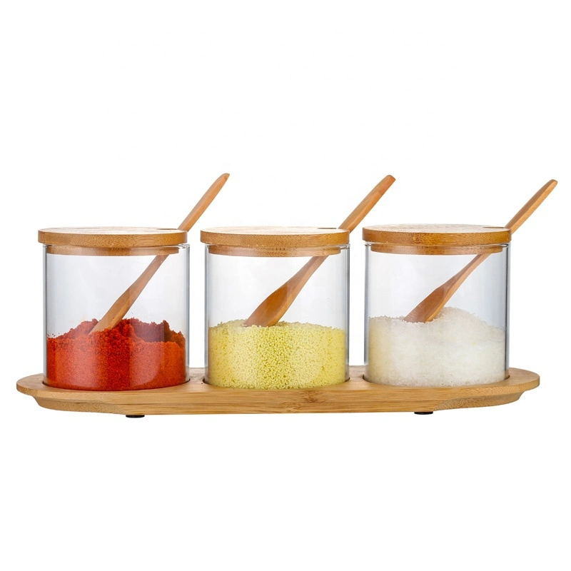 Factory Glass Spice Jars Sets with Lids Spoons and Wooden Tray Holder