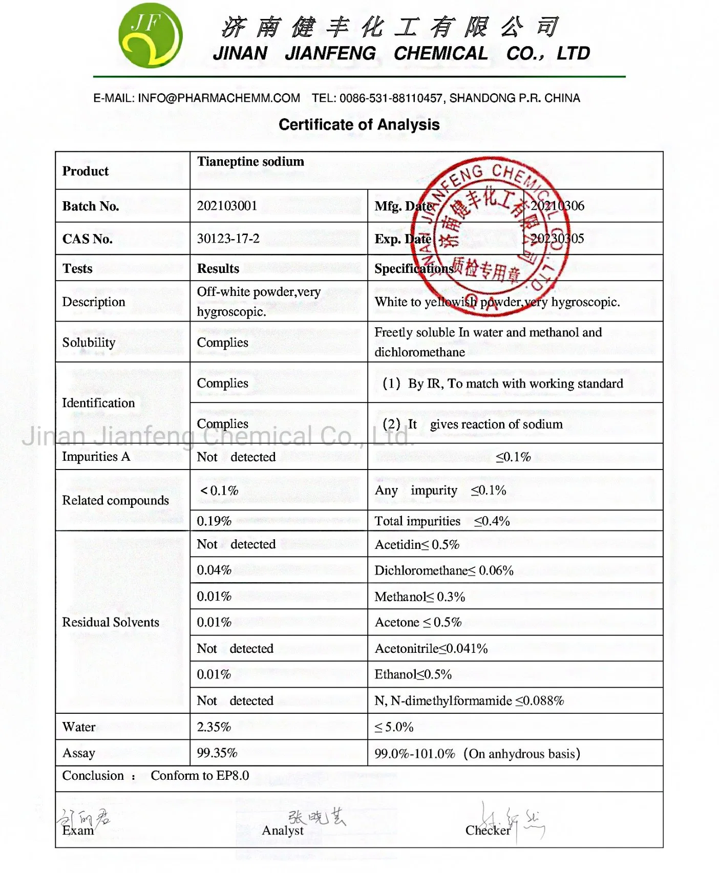 Raw China Antidepressant Powder Chemical Tianeptine Sodium/Tianeptine Sulfate/Nootropic Phenibut Pharmaceutical Grade API 99% Purity Sodium Tianeptine