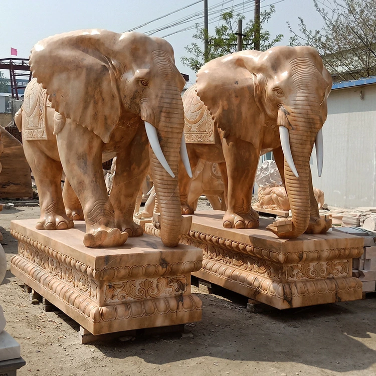 Marble Stone Sculpture Animal Statue, White Elephant Carving for Garden