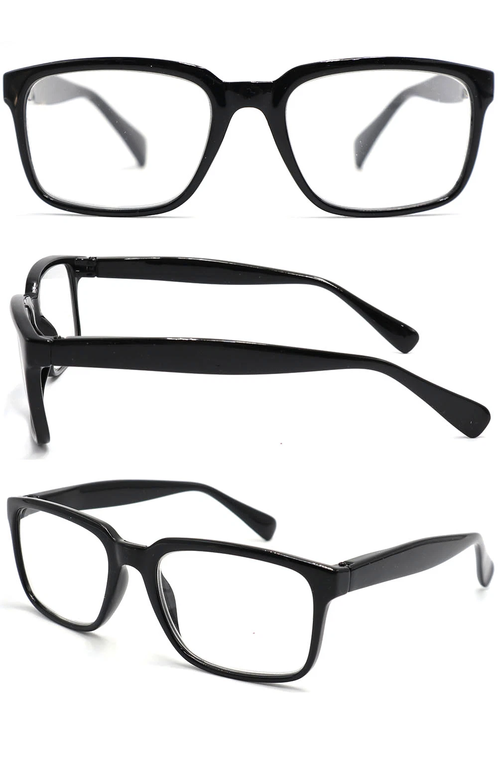 Black Fashion Luxury Customized Black Square Spring Hinge Plastic CE Reading Glasses for Men